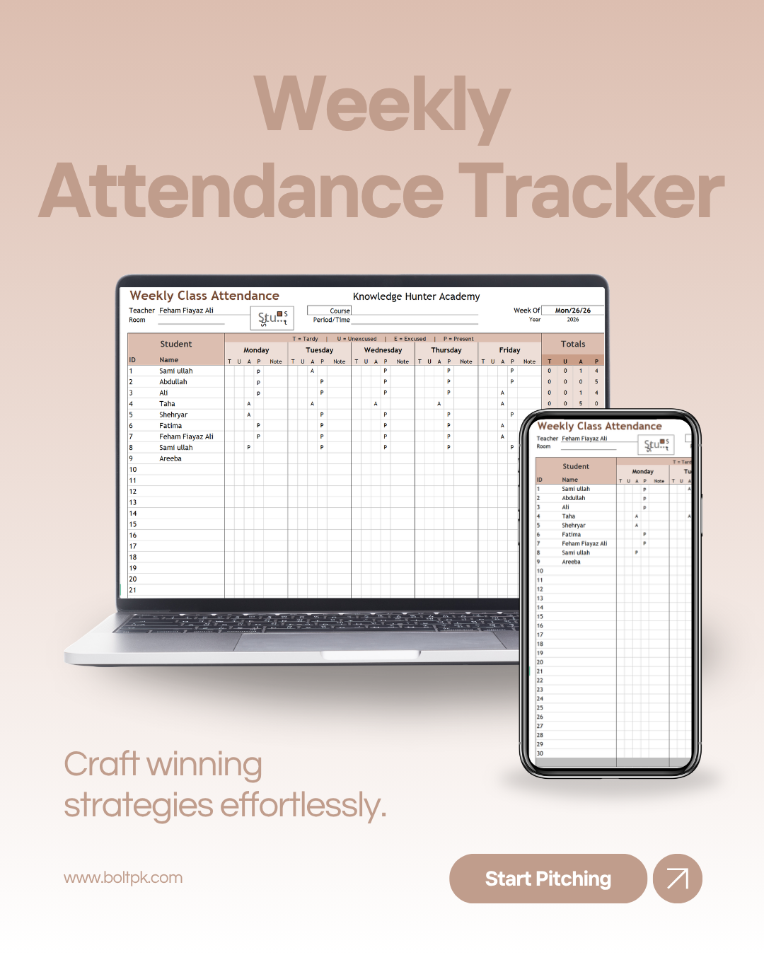 Weekly Class Attendance Tracker