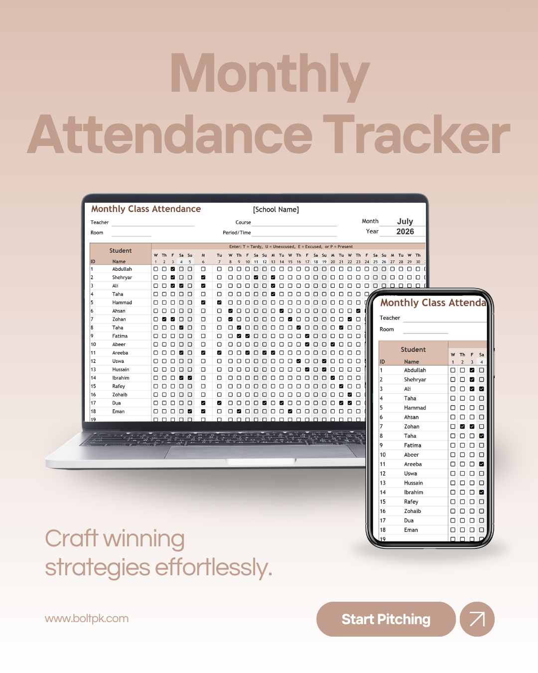 Monthly Class Attendance Tracker