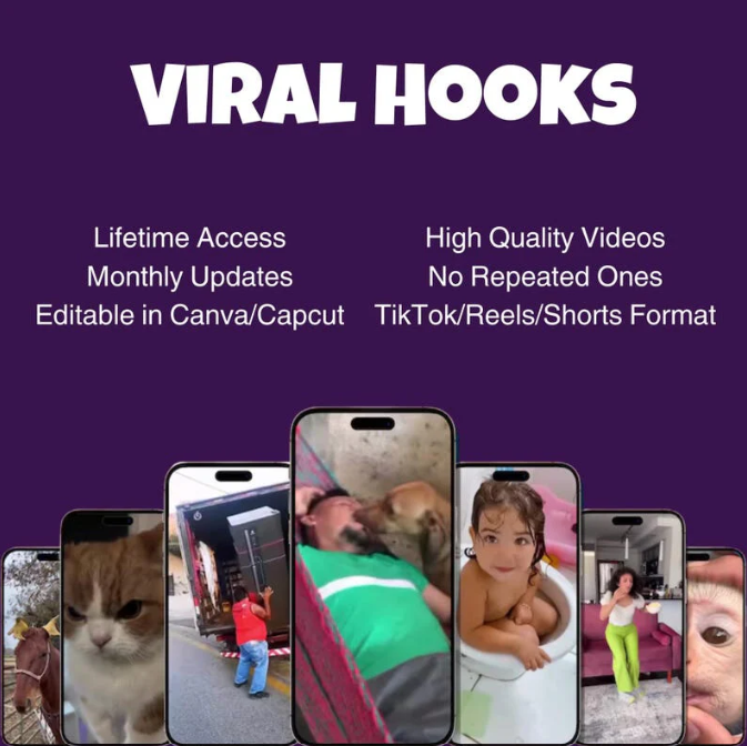 1000+ Ready to use Viral Video Hooks (Instant lifetime access within 30 seconds) with Reselling rights.